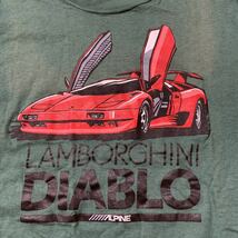 アルパイン ALPINE Tシャツ グリーン ランボルギーニ ディアブロ LAMBORGHINI DIABLO サイズフリー メンズ MENSレア 希少 中古品 送料無料_画像4