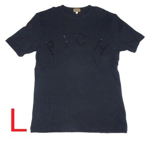 RICHMOND DENIM Tシャツ Lサイズ ラインストーン RICH ロゴ メンズ ブラック Used 中古 リッチモンド デニム 黒 春夏