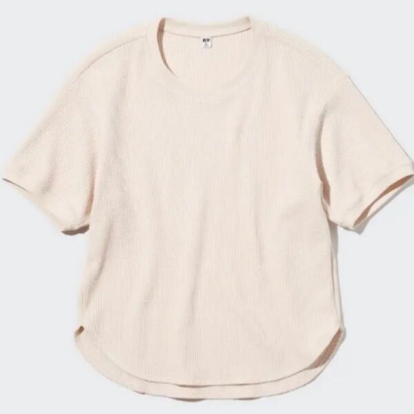 ユニクロ ワッフル クルーネックTシャツ 白 XL