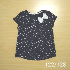 リボン付き 半袖Tシャツ ネイビー H&M