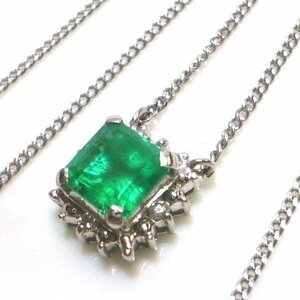 J◇Pt850 Pt900 エメラルド 0.91ct & ダイヤモンド ネックレス プラチナ 造幣局検定 ホールマーク emerald platinum necklace【ネコポス】