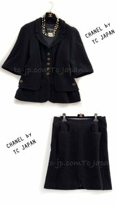  Chanel jacket skirt * suit CHANEL standard popular black *CC Logo button * tweed F46