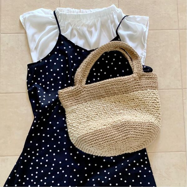 ハンドメイド 麻ひもバッグ(バニラホワイト)