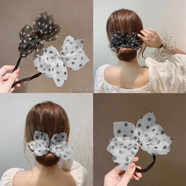 おだんごメーカー シニヨンワイヤー ヘアアクセサリー レディース 髪飾り お団子メーカー リボン 水玉 ドット ヘアアレンジ