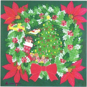 綿小風呂敷　ふろしき「クリスマス　MISATO ASAYAMA」中巾　約50cm（お弁当、ランチョンマットに）y091-AMS-04