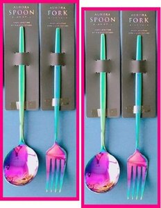 [ postage included : cutlery :4ps.@:kchi paul (pole) manner ]* beautiful rainbow color . shines, Aurora * spoon :21cm & Fork :21.5cm*No2 S