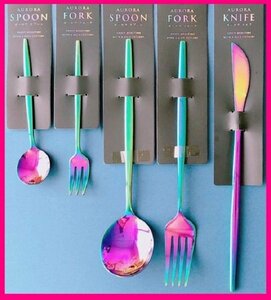 [ postage included : is possible to choose : cutlery : 1 pcs :kchi paul (pole) manner ]* beautiful rainbow color, Aurora * spoon :21cm* Fork :21.5cm* steak knife :22cm*No2 S