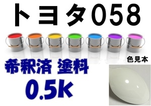 ◇ トヨタ058　塗料　ホワイト　希釈済　カラーナンバー　カラーコード　058