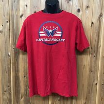 Hanes /CustomInk /ヘインズ /メンズL 半袖Tシャツ ロゴT トップス プリントTシャツ CAPITALS HOCKEY 赤 アメカジ USA古着_画像2