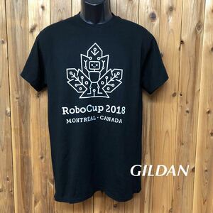 GILDAN /ギルダン /メンズM 黒 半袖Tシャツ トップス プリントTシャツ ロゴT RoboCup2018 ロボット アメカジ USA古着