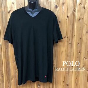 POLO RALPH LAUREN /ポロ ラルフローレン /メンズXL 半袖Tシャツ トップス ＶネックTシャツ 黒 ポニー刺繍 無地 アメカジ USA古着