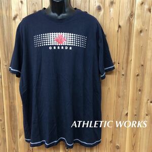 ATHLETIC WORKS /アスレチックワークス /メンズ2XL /半袖Tシャツ トップス ネイビー ロゴプリント CANADA アメカジ USA古着