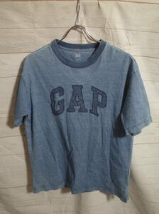  мужской ph546 GAP Gap woshu обработка индиго Logo нашивка короткий рукав футболка S темно-синий темно-синий 