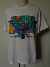 USA製 アメリカ製 ビンテージ 90年代 90s FRUIT OF THE LOOM フルーツオブザルーム ハワイ プリント Tシャツ L 熱帯魚_画像1