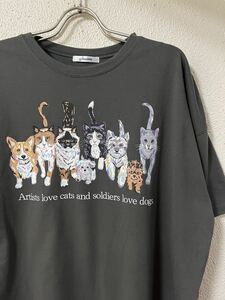 Gleamグリーム アニマルプリントデザイン ワイドシルエットTシャツ ネコTシャツ 