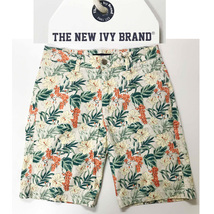 新品 32 ★ コストコ THE NEW IVY BRAND メンズ ハーフパンツ L プルメリア 花柄 ストレッチ リネン 麻 コットン 綿 植物柄 ハワイ 短パン_画像1