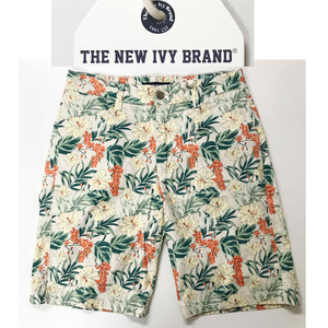 新品 32 ★ コストコ THE NEW IVY BRAND メンズ ハーフパンツ L プルメリア 花柄 ストレッチ リネン 麻 コットン 綿 植物柄 ハワイ 短パン