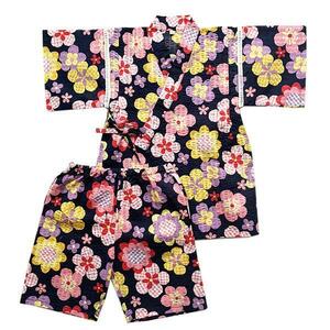 * new goods unused * child clothes girl navy blue 110 Kids jinbei 2 point set floral print lip ru cotton 100% summer festival ... pyjamas 74056b made in China 
