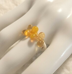 [No.5249] ring Drop type glass beads yellow 