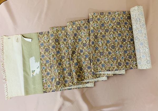未使用長期保管品婦人結城紬正絹小紋着尺未仕立て花菱更紗紋様| JChere