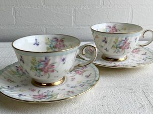  unused HOYA CHINA EspressoCollection Espresso collection pair cup & saucer natural bouquet pastel gold paint height 4.5cm store-based sales goods 