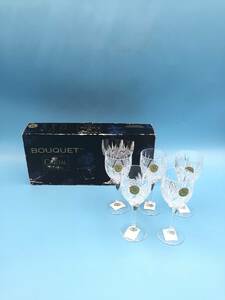 A7459◇BOUQUET CRISTAL de FlANDRE クリスタルグラス ５客セット ワイングラス グラス フランス製 美品 中古品