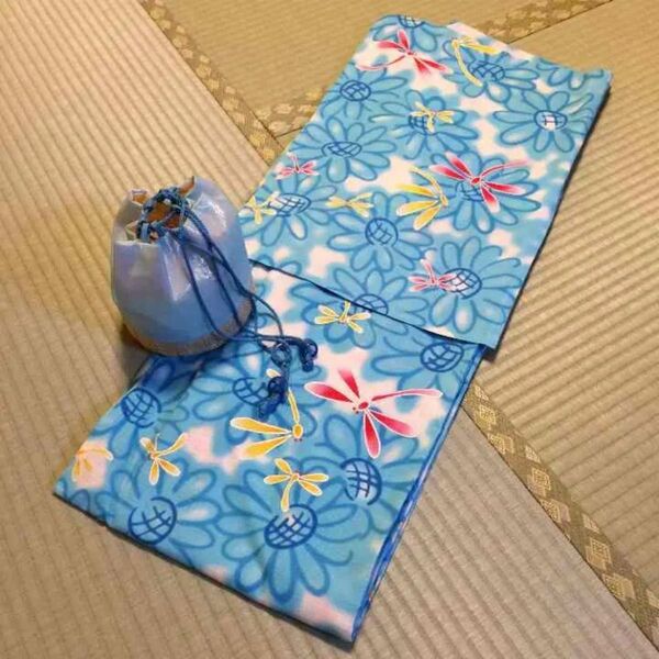 浴衣 巾着 セット 花 トンボ 水色