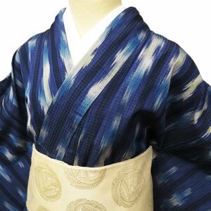  special selection fine pattern kimono used silk . casual . Indigo color navy blue color Indigo color length 162cm.67cm M wide kimono north .A890-5