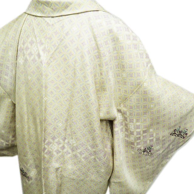 特選羽織コート着物正絹未使用七宝模様花の図刺繍練色  雅虎拍卖代购