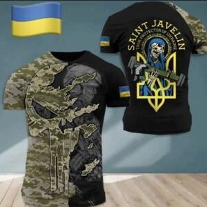 実物　ウクライナ支援 ウクライナ軍払い下げ品 戦闘Tシャツ 聖シャベリン　対戦車部隊M キープ防衛戦
