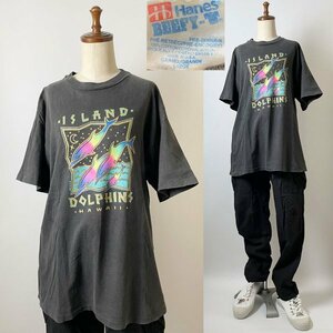 ★【90s USA製 L オーバーサイズ】ビンテージ Hanes BEEFY-T ヘインズ ビーフィ HAWAII DOLPHINS ISLAND ハワイ ブラック 半袖 Tシャツ L