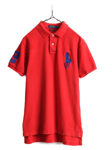  большой po колено # Polo Ralph Lauren олень. . рубашка-поло с коротким рукавом ( мужской M ) б/у одежда POLO рубашка с коротким рукавом custom Fit number кольцо красный 