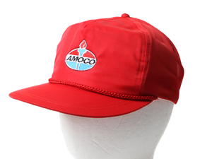 デッドストック 90s ■ AMOCO 企業 ロゴ 刺繍 メッシュ ベースボール キャップ フリーサイズ 新品 90年代 オールド 企業物 当時物 帽子 赤