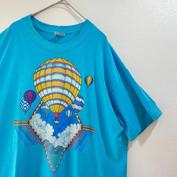 【USA製】90s フルーツオブザルーム 気球 アート Tシャツ 青 XL Tシャツ 古着 グレイトフルデッド