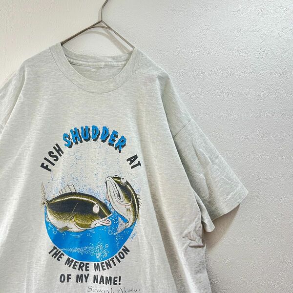 90s Hanes 魚 フィッシュ プリント Tシャツ シングルステッチ XL USA製 プリントTシャツ ビンテージ 半袖Tシャ