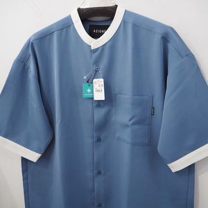 新品 定価8360円 アジオネ バンドカラー 半袖 シャツ ブルー 青 ホワイト 白 メンズ L XL 2XL LHP AZIONE 冷感 スタンドカラー ブラウス