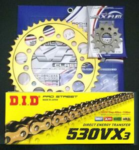 GT750 71-77 DID530VX3 gold chain & XAM Zam rom and rear (before and after) sprocket ( rear Gold ) 3 point set new goods 