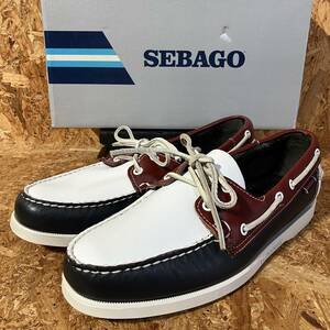 SEBAGO DOCKSIDES US8 26cm US8.5 26.5cm US9.5 27.5cm NAVY WHITE RED セバゴ レザー デッキ シューズ SPINNAKER