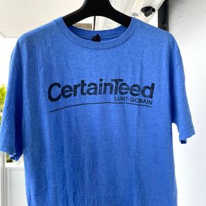 【企業ロゴ】米建築会社 プリントTシャツ ブルー Lサイズ