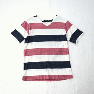 [ free shipping ]SHIPSl Ships MADE IN JAPAN border V neck T-shirt tricolor size L made in Japan 