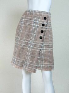 未使用下げ札付 ★ And Couture ◆ ツイード チェック ラップ風 スカート 38 ピンク アンドクチュール ◆G071 JWあ5K-05