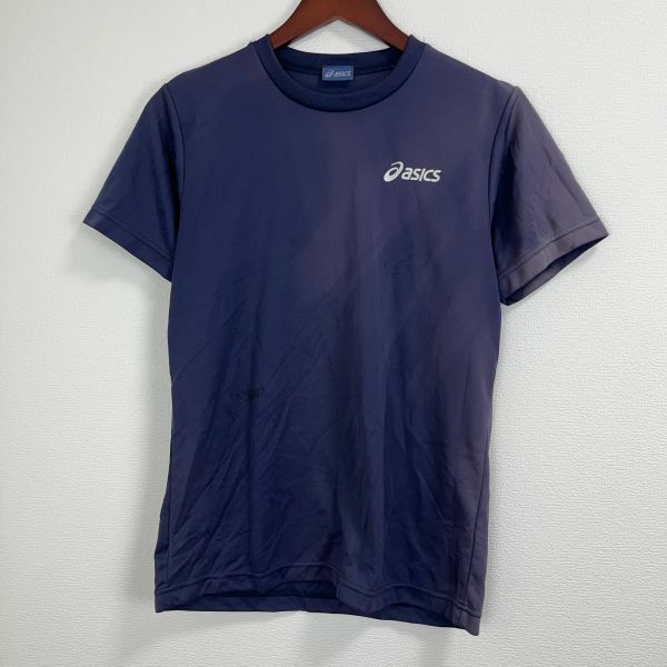 asics アシックス メンズ 半袖 Tシャツ トップス スポーツ ウェア 練習着 Mサイズ 丸首 ネイビー 紺色 ロゴ ワンポイント シンプル 無地