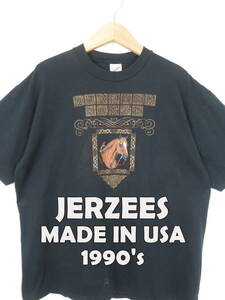 90s ジャージーズ ★ USA製 馬 プリント Tシャツ XL ★ JERZEES quarter horse ヴィンテージ アメリカ製 動物 アニマル