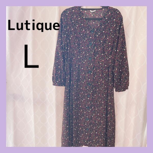 Lutique ルティーク　花柄ワンピース　長袖　L レディース ロング丈