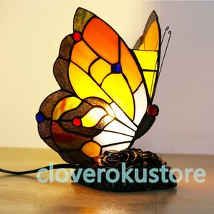 ◆美品◆芸術品◆ステンドランプ ステンドグラス 蝶 照明 レトロな雰囲気 ティファニー デスクライト室内装飾