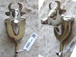 新品☆アルミ製ウォールフック☆Aluminium Blank Wall Hook“Cow”　ウシ牛アルミ北欧アニマルヘッド雑貨インテリア動物ハンガー壁掛けusa