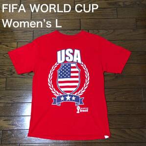 【送料無料】FIFA WORLD CUP Brasil半袖Tシャツ赤USA レディースLサイズ　ワールドカップサッカーアメリカ
