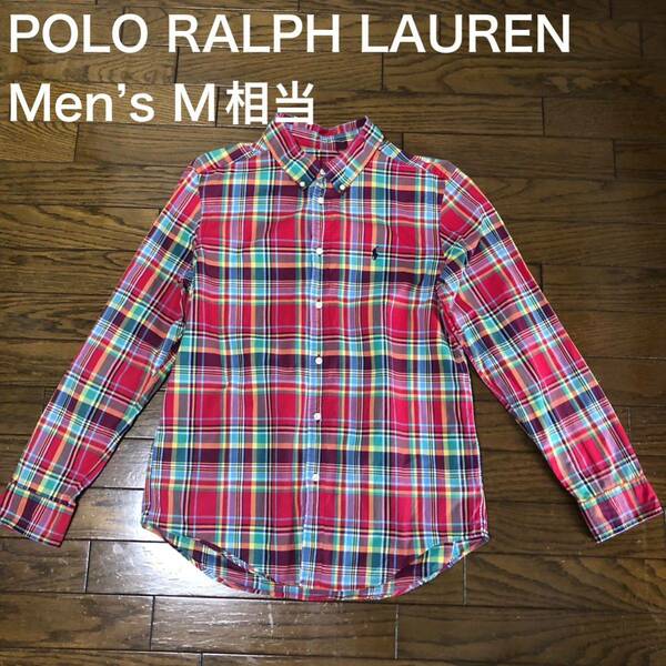 【送料無料】POLO RALPH LAUREN 長袖シャツ　赤チェック柄　メンズMサイズ相当　ポロラルフローレン