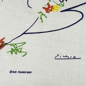 XLサイズ 90s ビンテージ PICASSO ピカソ Tシャツ ハト 花と鳩 ヨーロッパ ユーロ スペイン製 白 ホワイト アート 芸術 動物 鳥 vintageの画像5