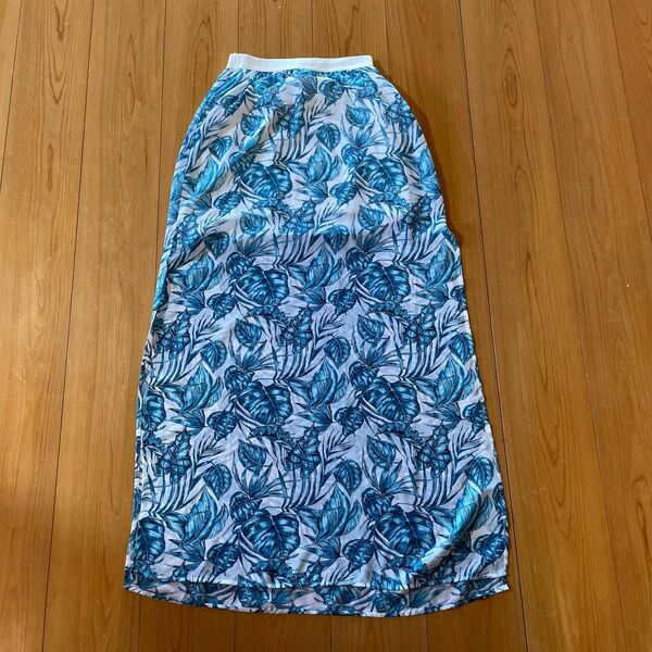 H&M レディースロングスカート　ボタニカル柄　ブルー　夏スカート　スリットスカート